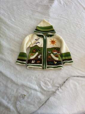 Hand-Knitted Peruvian Cotton-Blend Hooded Cardigan for Children - Size 4